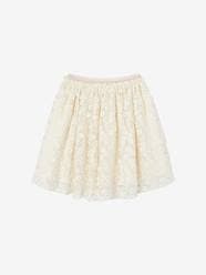 -Occasion Wear Skirt with Embroidered Iridescent Flowers