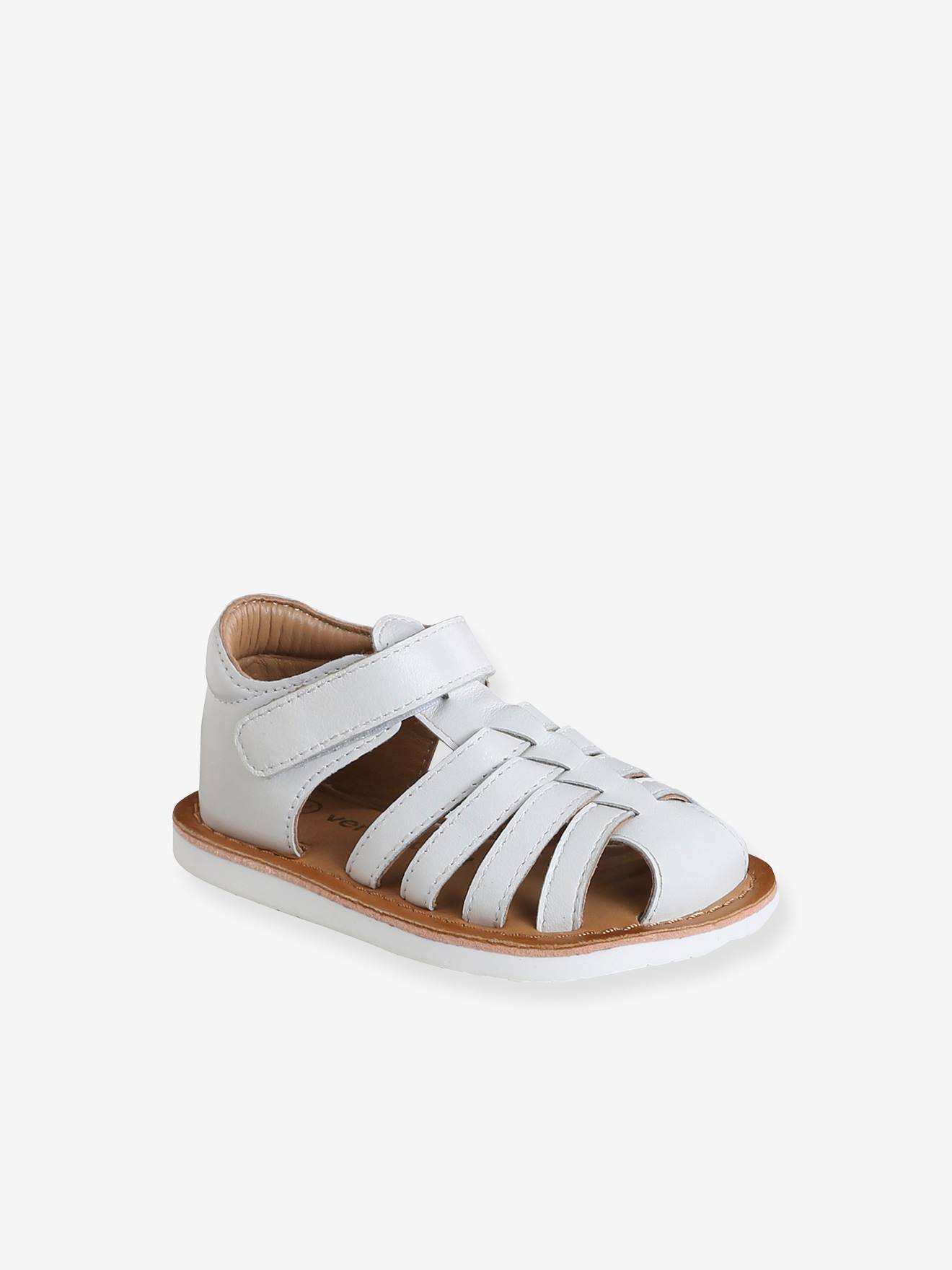 Leather Sandals with Closed Toe & Hook-&-Loop Fastening