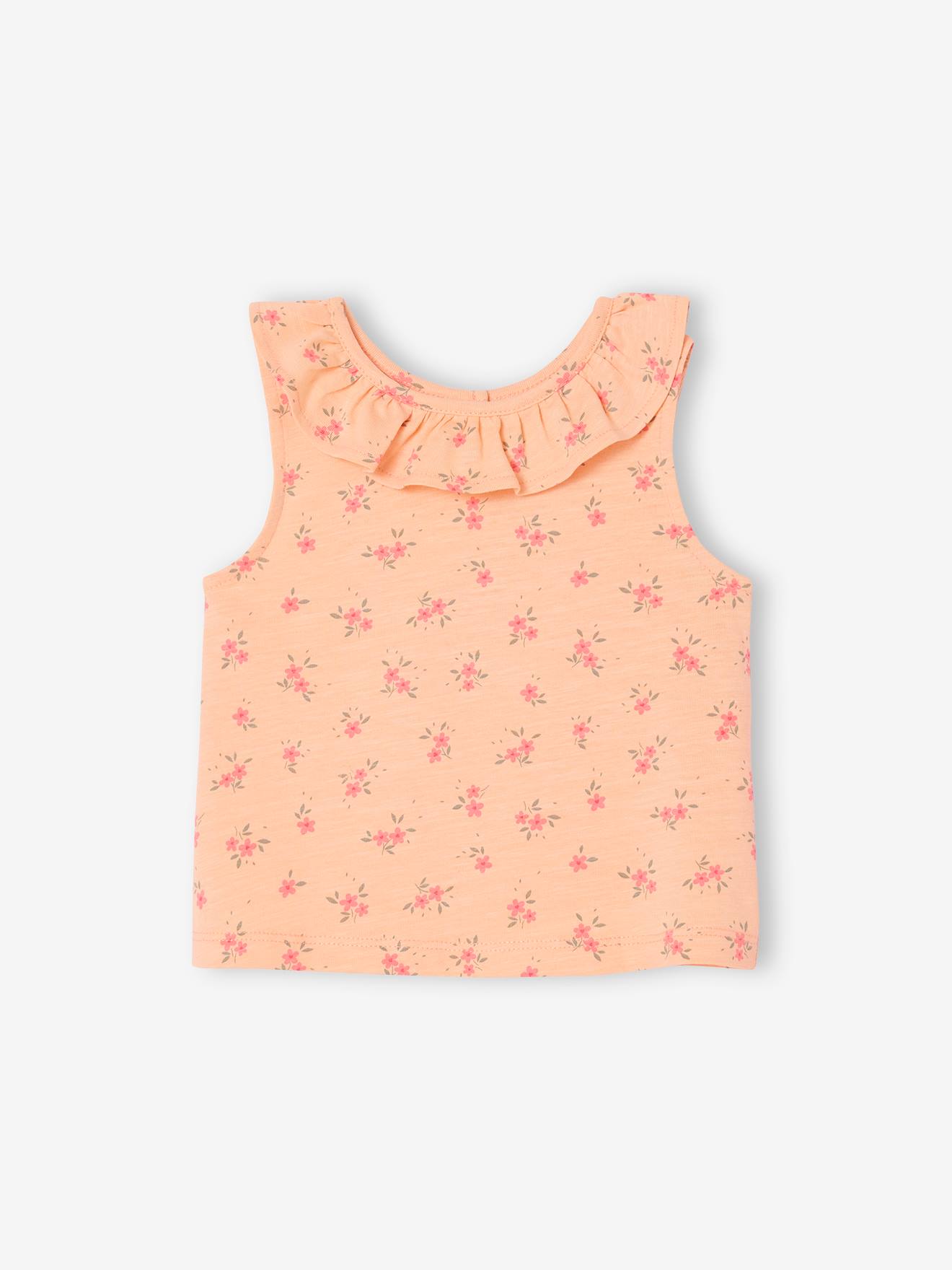 Baby frill-neck printed tank top rosy apricot