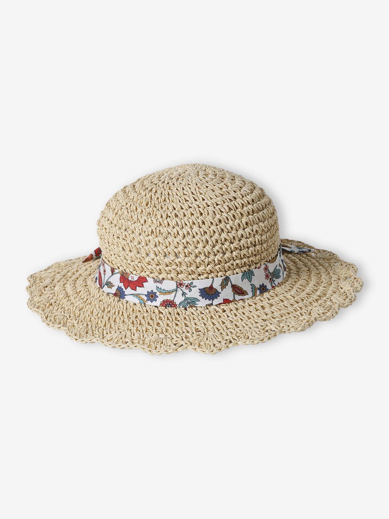 Paper Straw Hat With Floral Ribbon