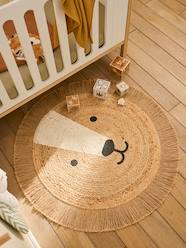 -Round jute rug with a lion design