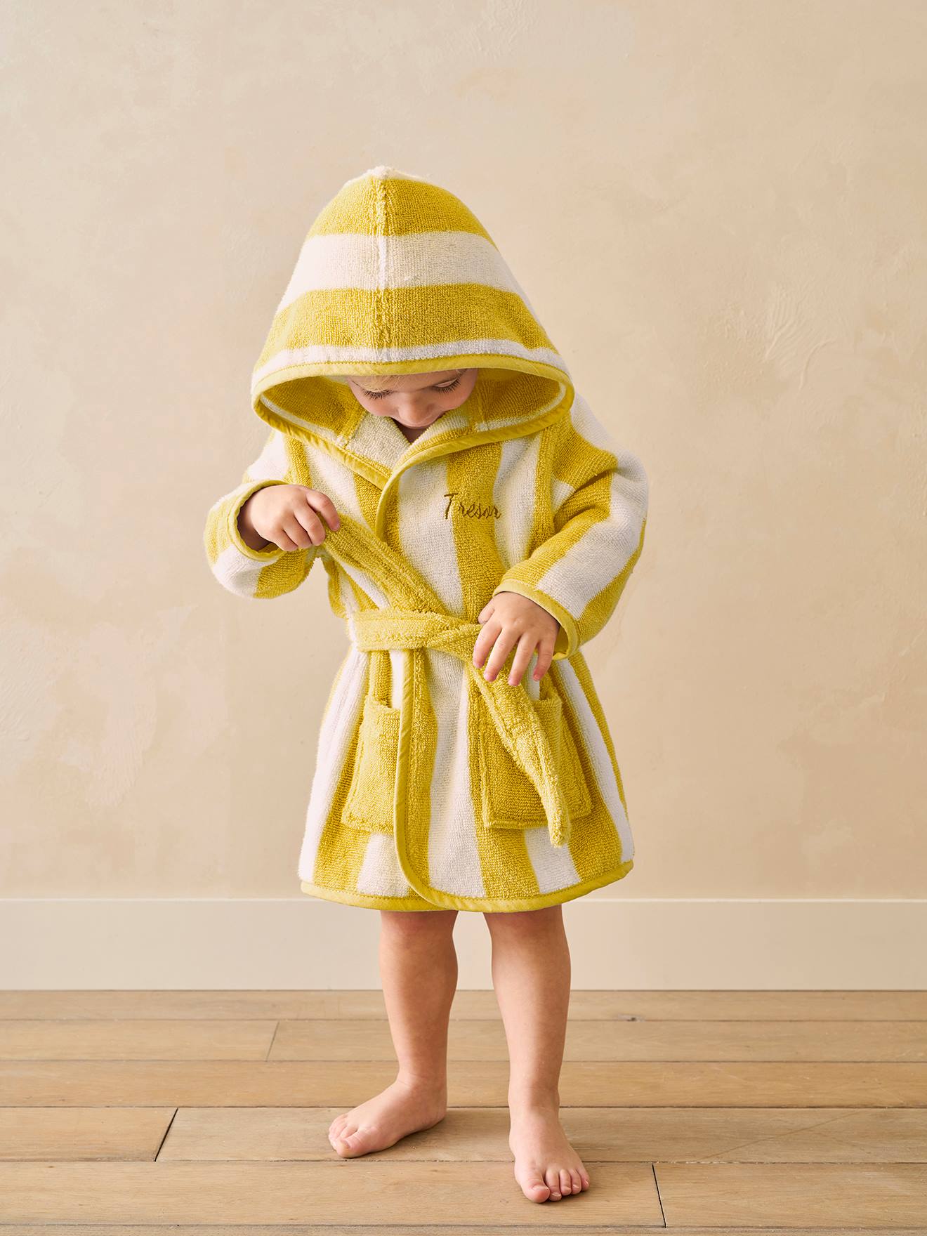 Striped Baby Dressing Gown with Recycled Cotton