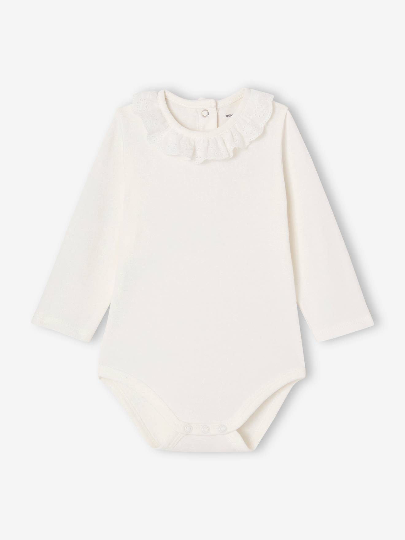 Long-sleeved baby bodysuit with English embroidery collar ecru