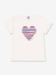 Girls-Short-Sleeved Heart T-Shirt for Children, PETIT BATEAU