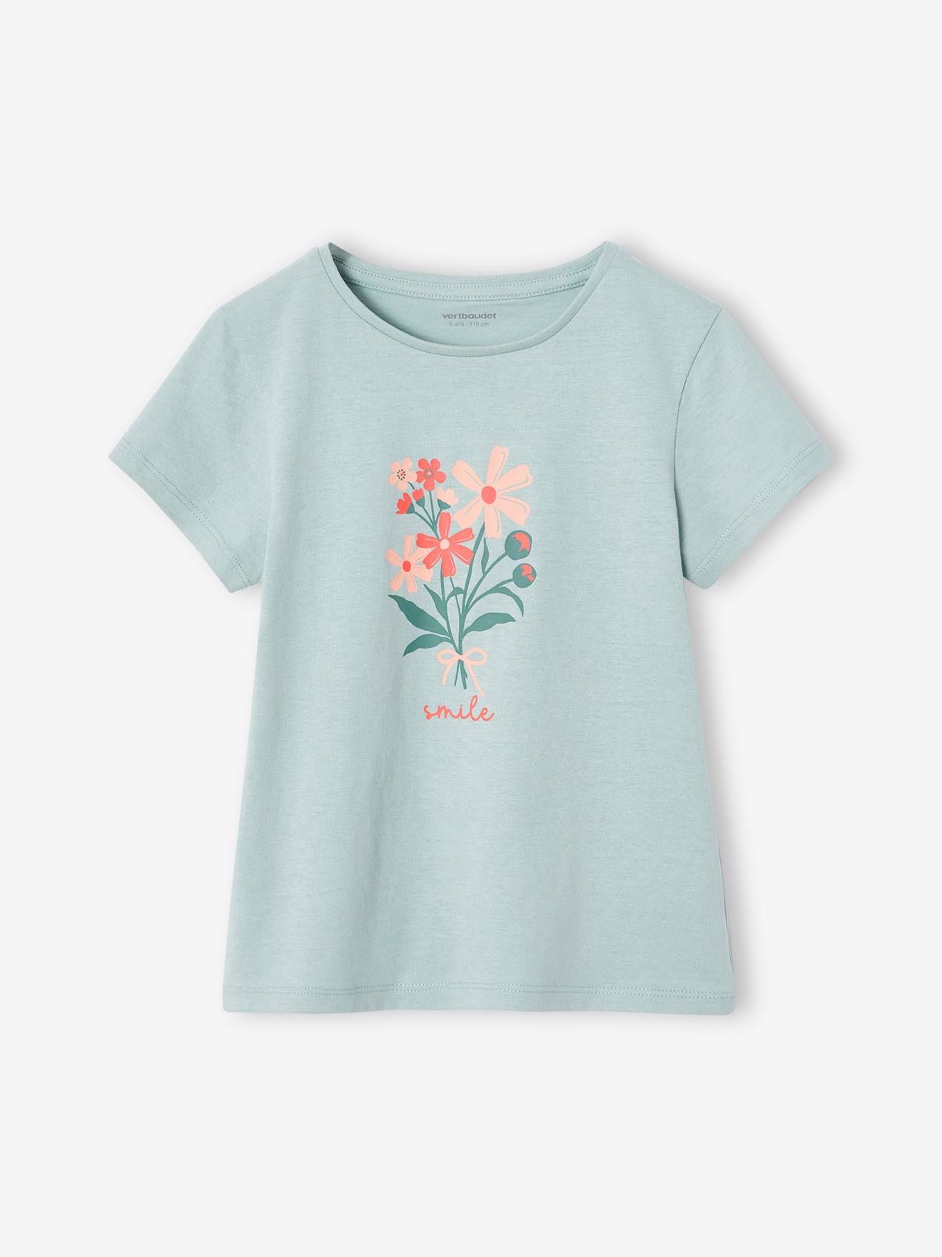 Girls' short-sleeved T-shirt with a placement print - BASICS