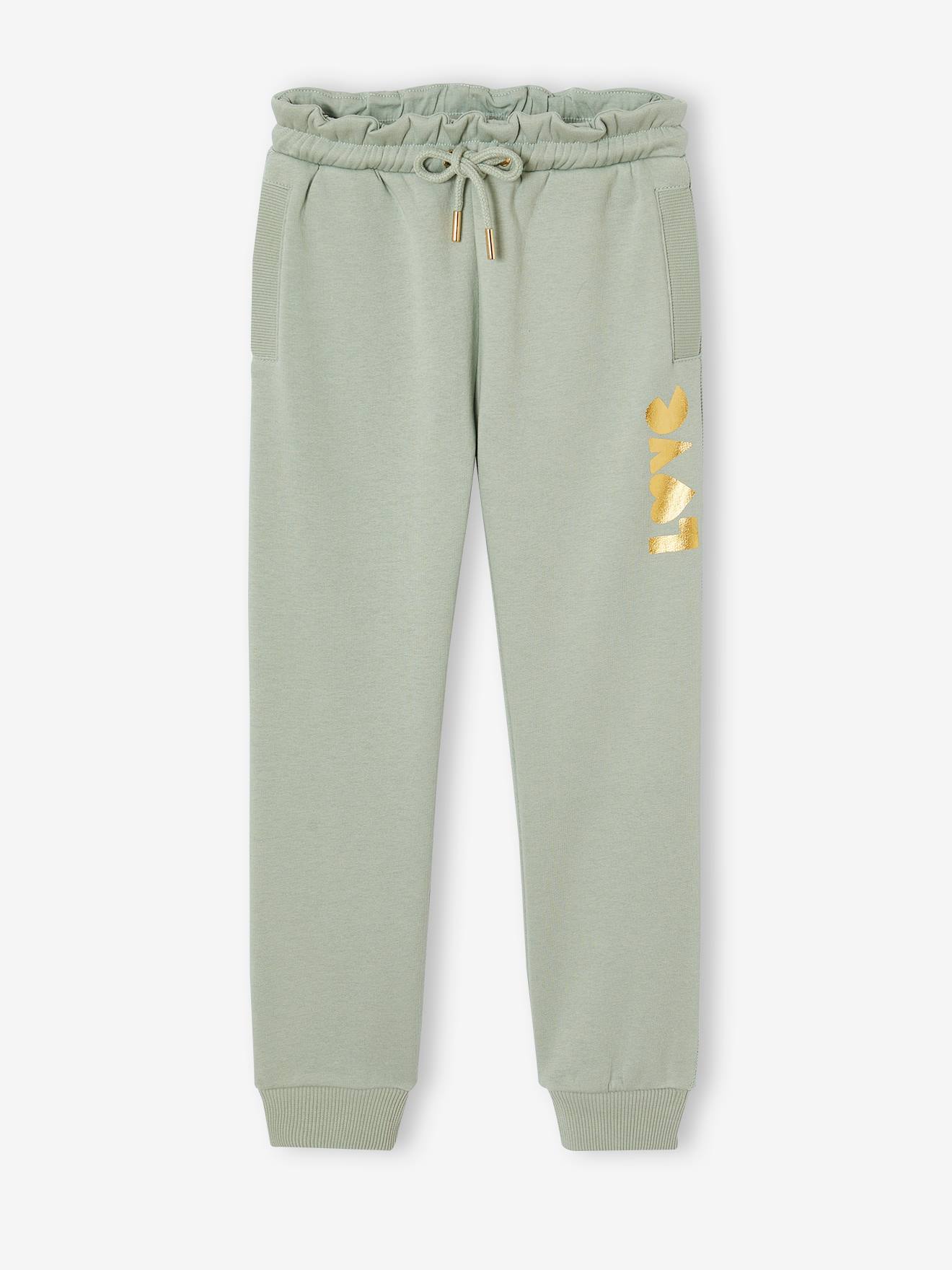 Girls' fleece joggers with leg print sage