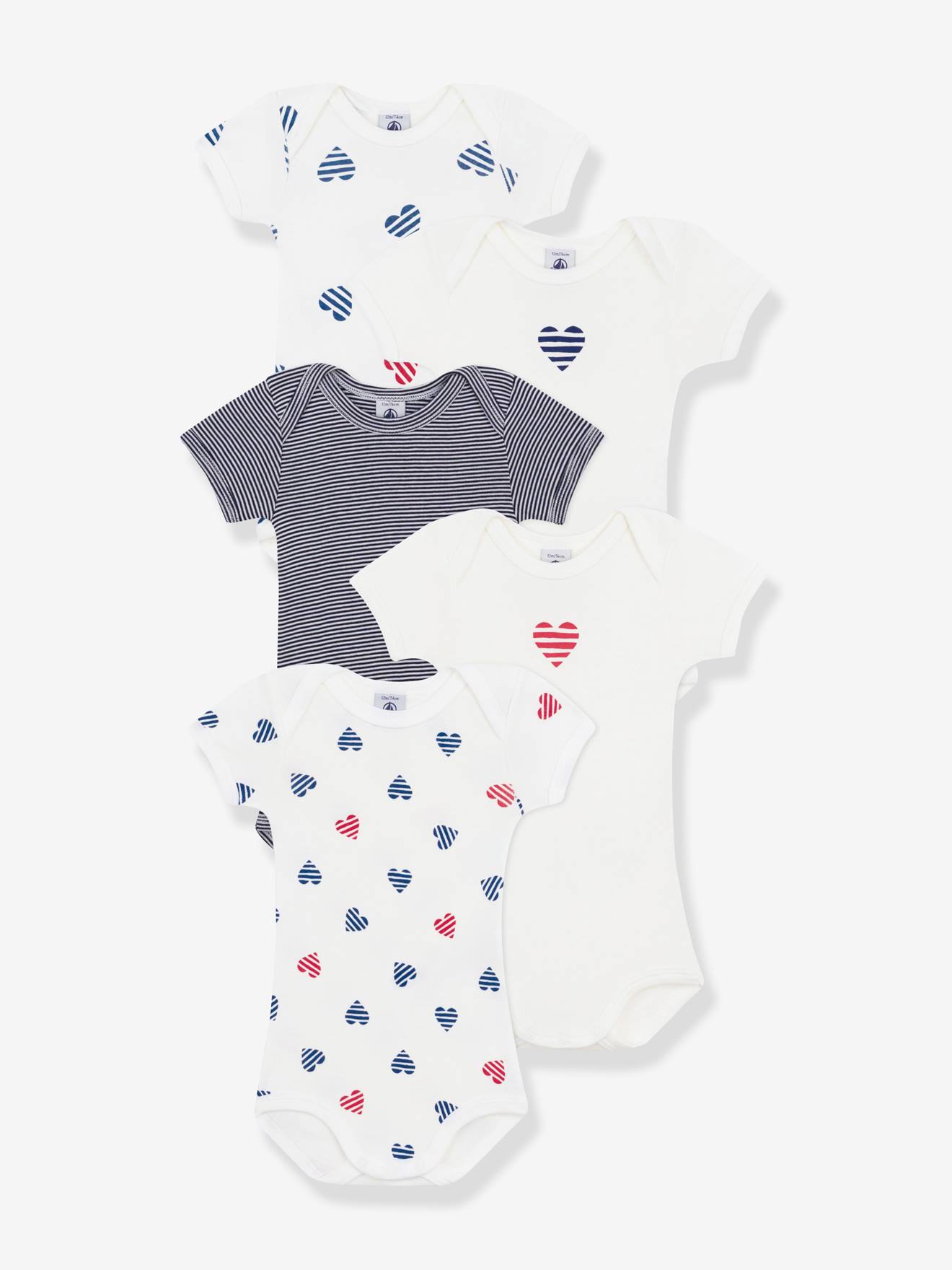 Short Sleeve Striped Heart Bodysuits for Babies