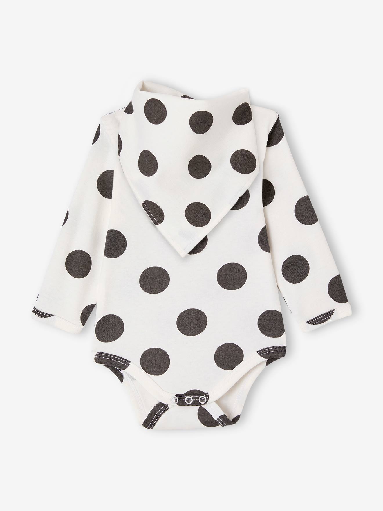 Bodysuit and bib gift set with polka dots ecru