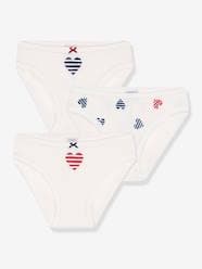 Girls-Pack of 3 Cotton Briefs with Heart, for Kids, PETIT BATEAU