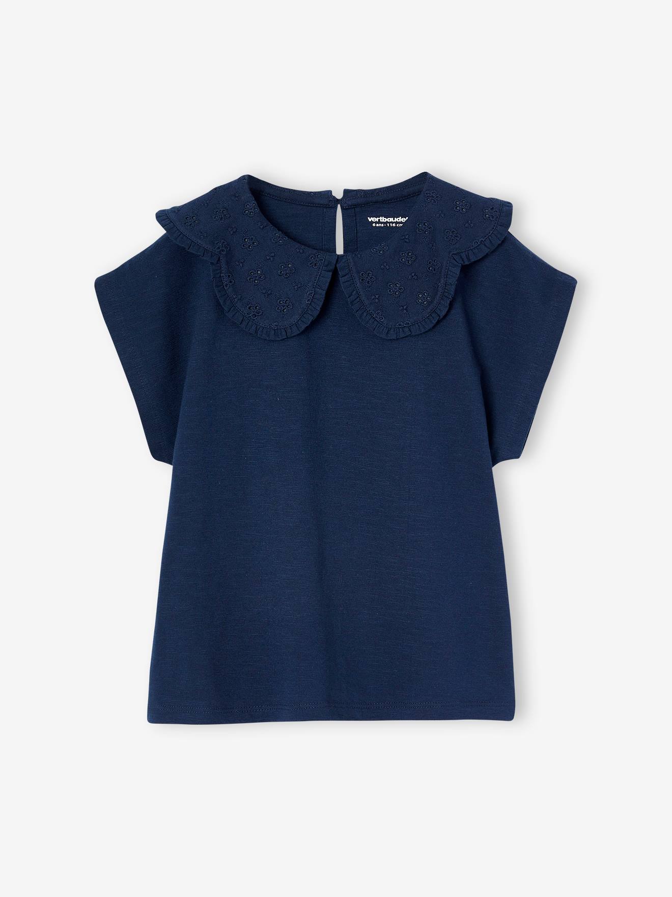 Girls' fancy embroidered collar T-shirt