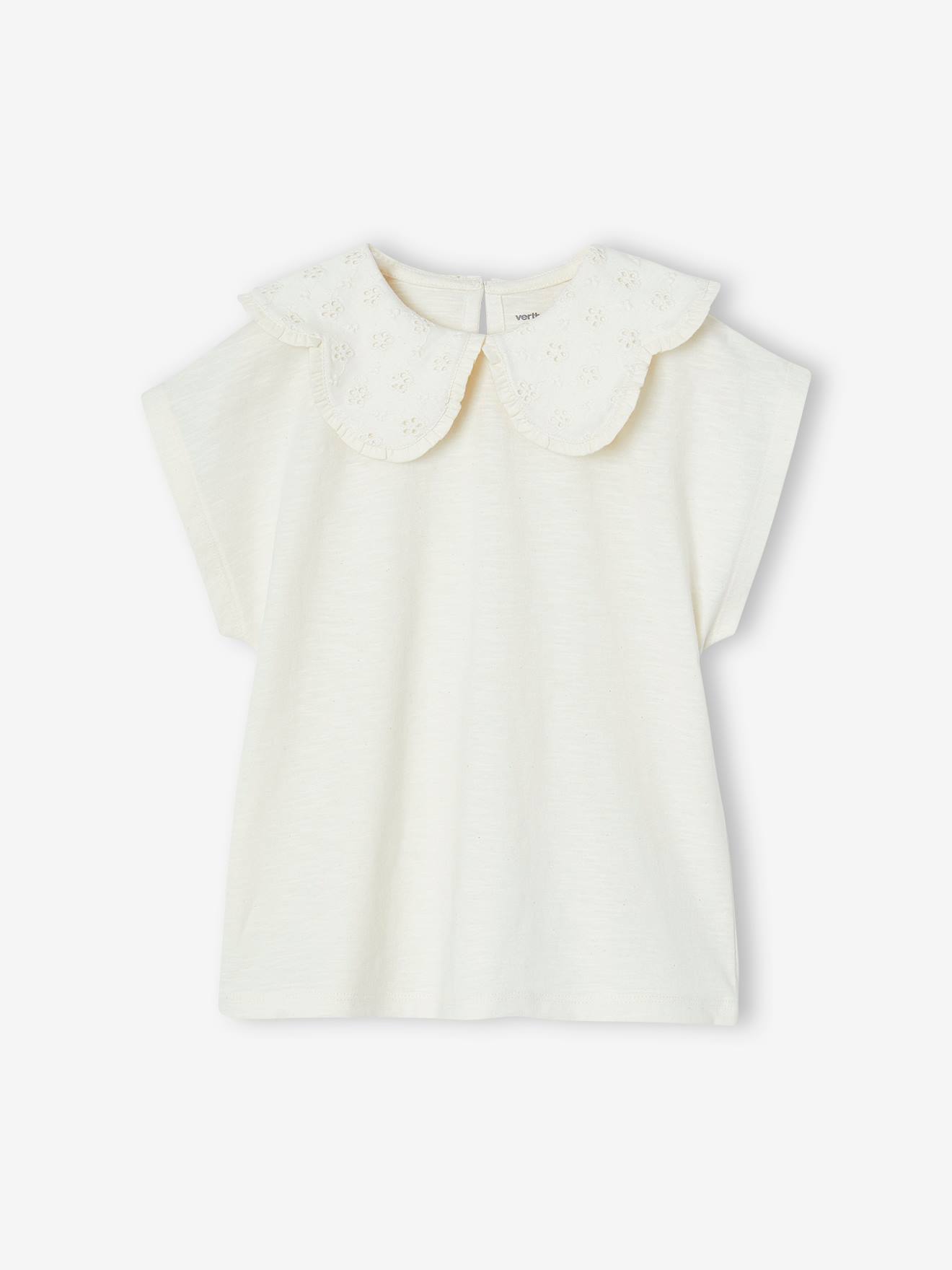 Girls' fancy embroidered collar T-shirt ecru