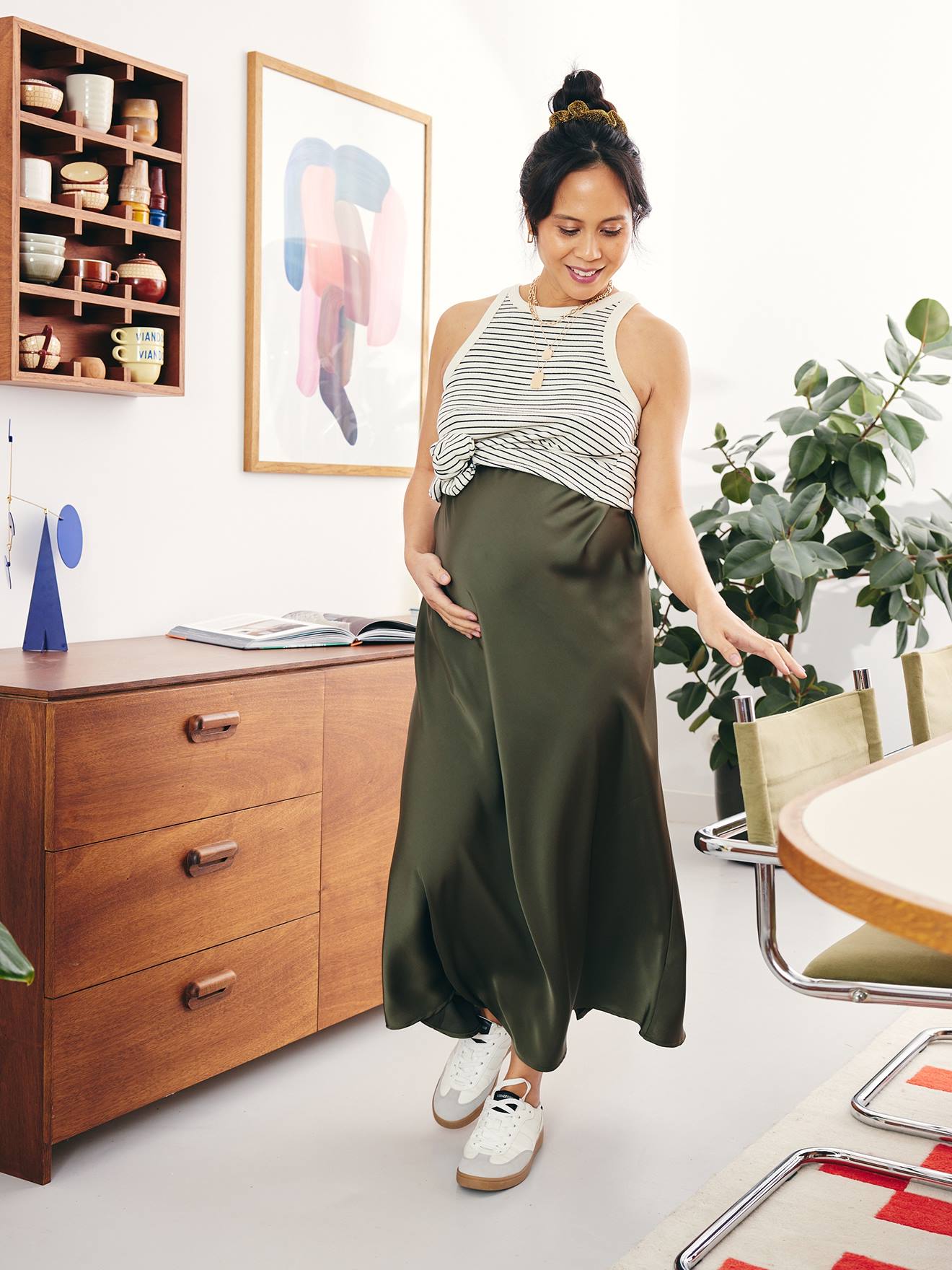 Long Satin-Effect Skirt