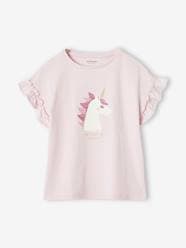 Girls-Tops-T-Shirts-T-Shirt with Iridescent Motif & Short Ruffled Sleeves for Girls