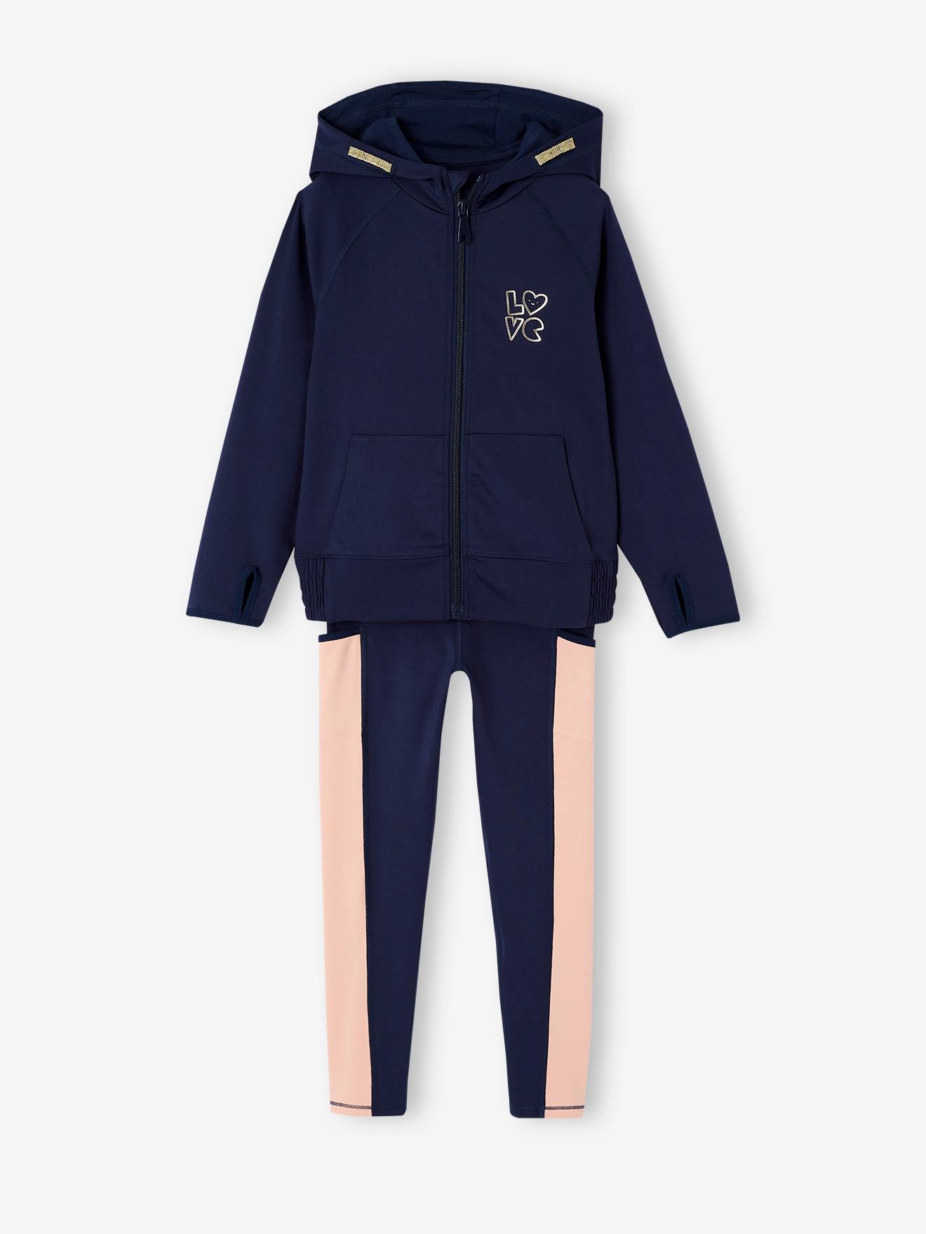 Technical fabric hooded sweatshirt and leggings set