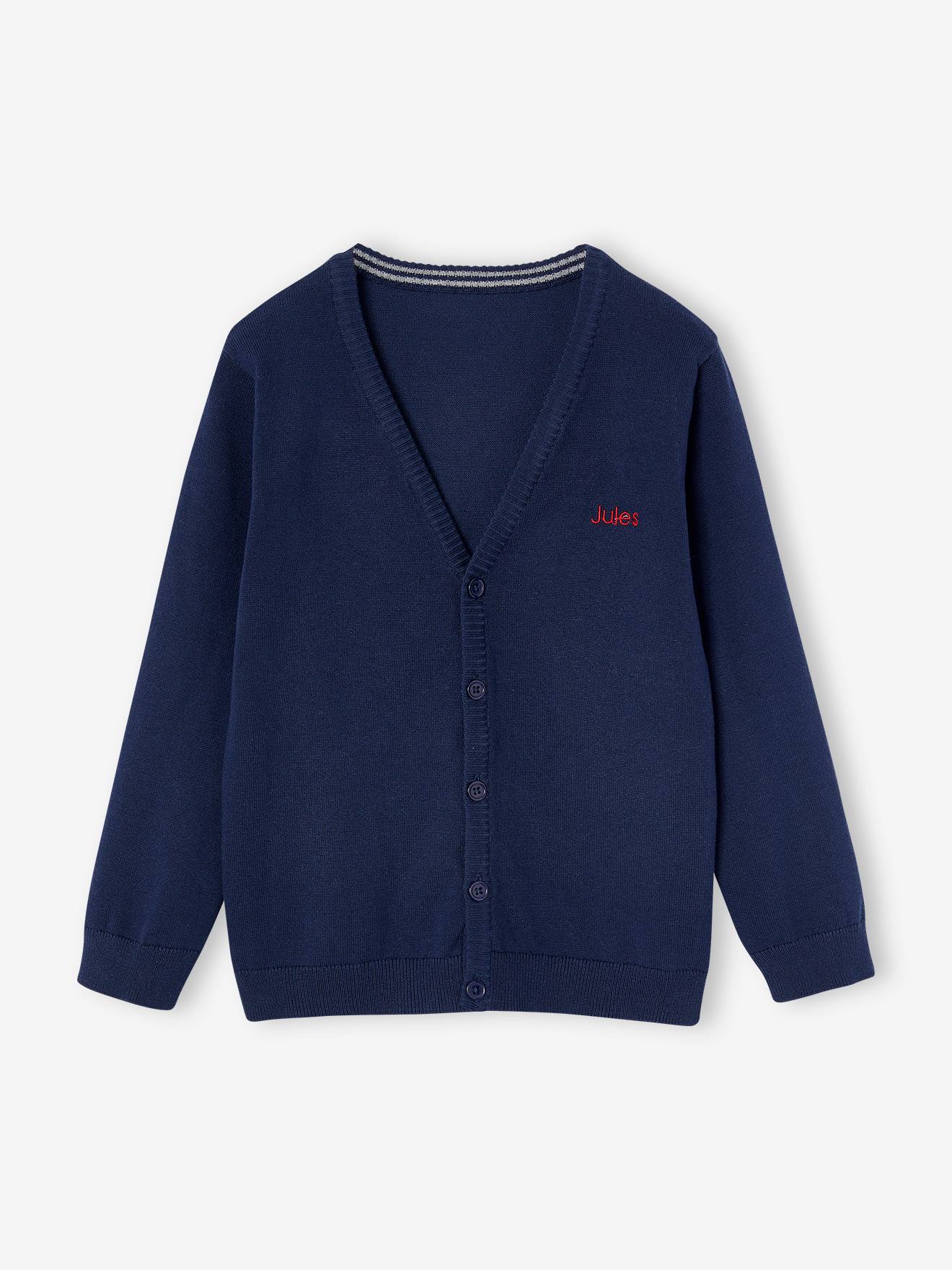 トゥジュー V-neck loose fit boy ‘s cardigan V-neck knitted cardigan BASICS for Boys - navy blue, Boys | Vertbaudet