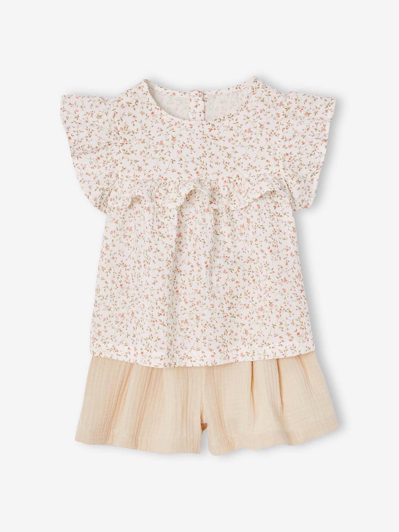 Cotton gauze blouse and shorts ceremony outfit