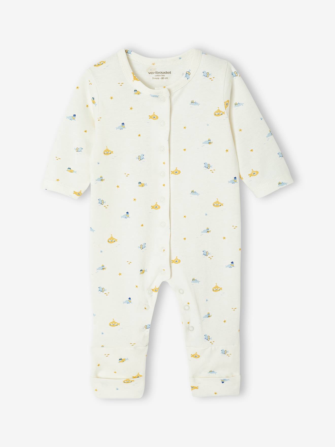 Convertible baby submarine sleepsuit ecru