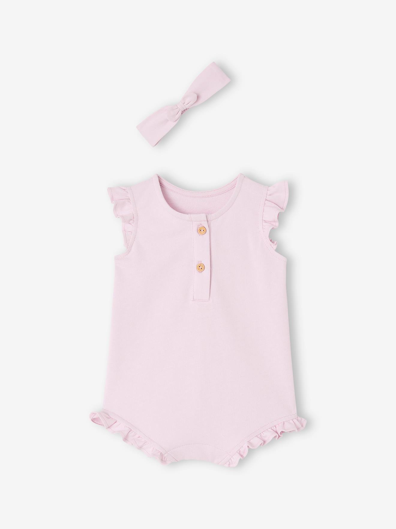 Newborn sleepsuit and headband set rose