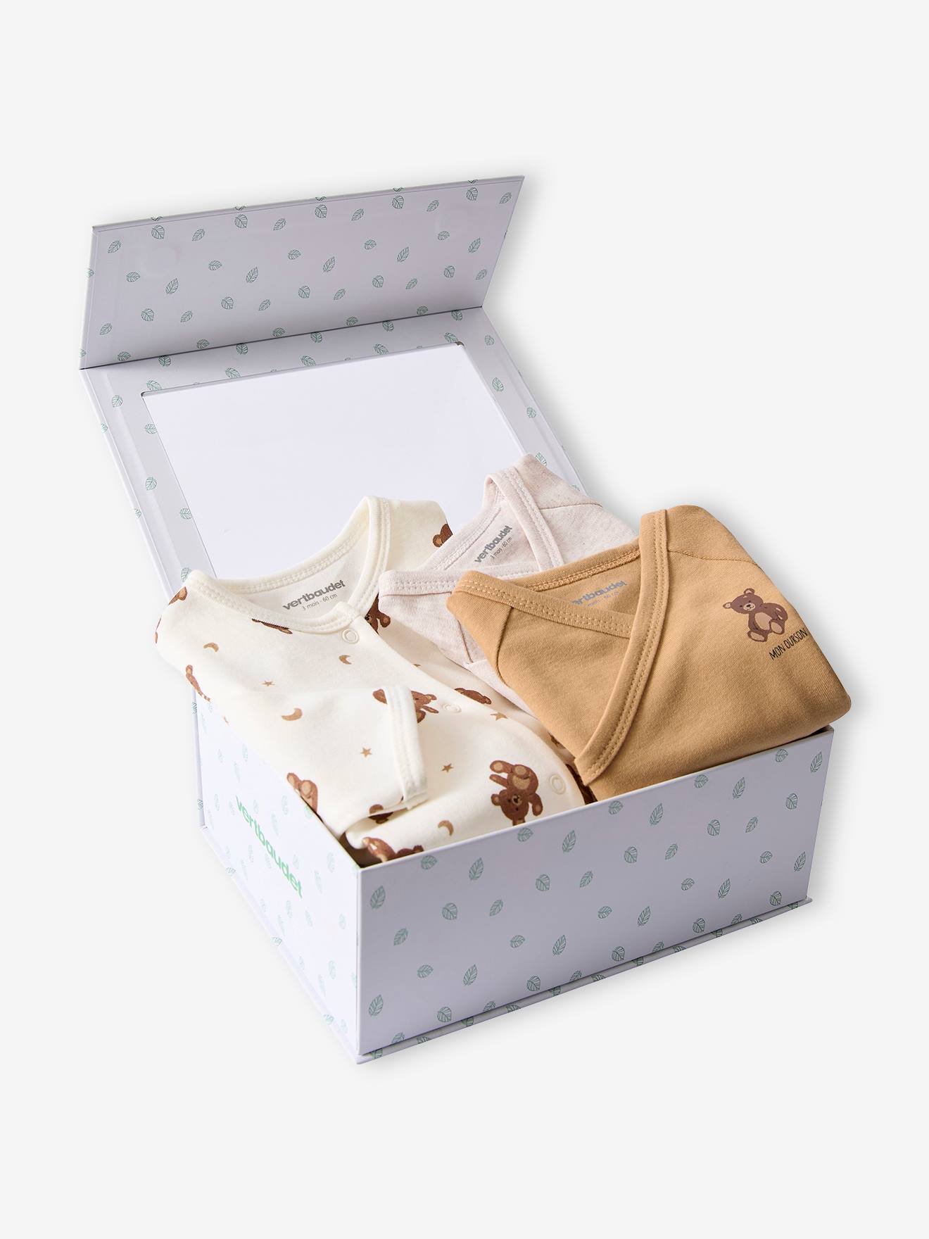 Sleepsuit gift set and 2 bear bodysuits ecru