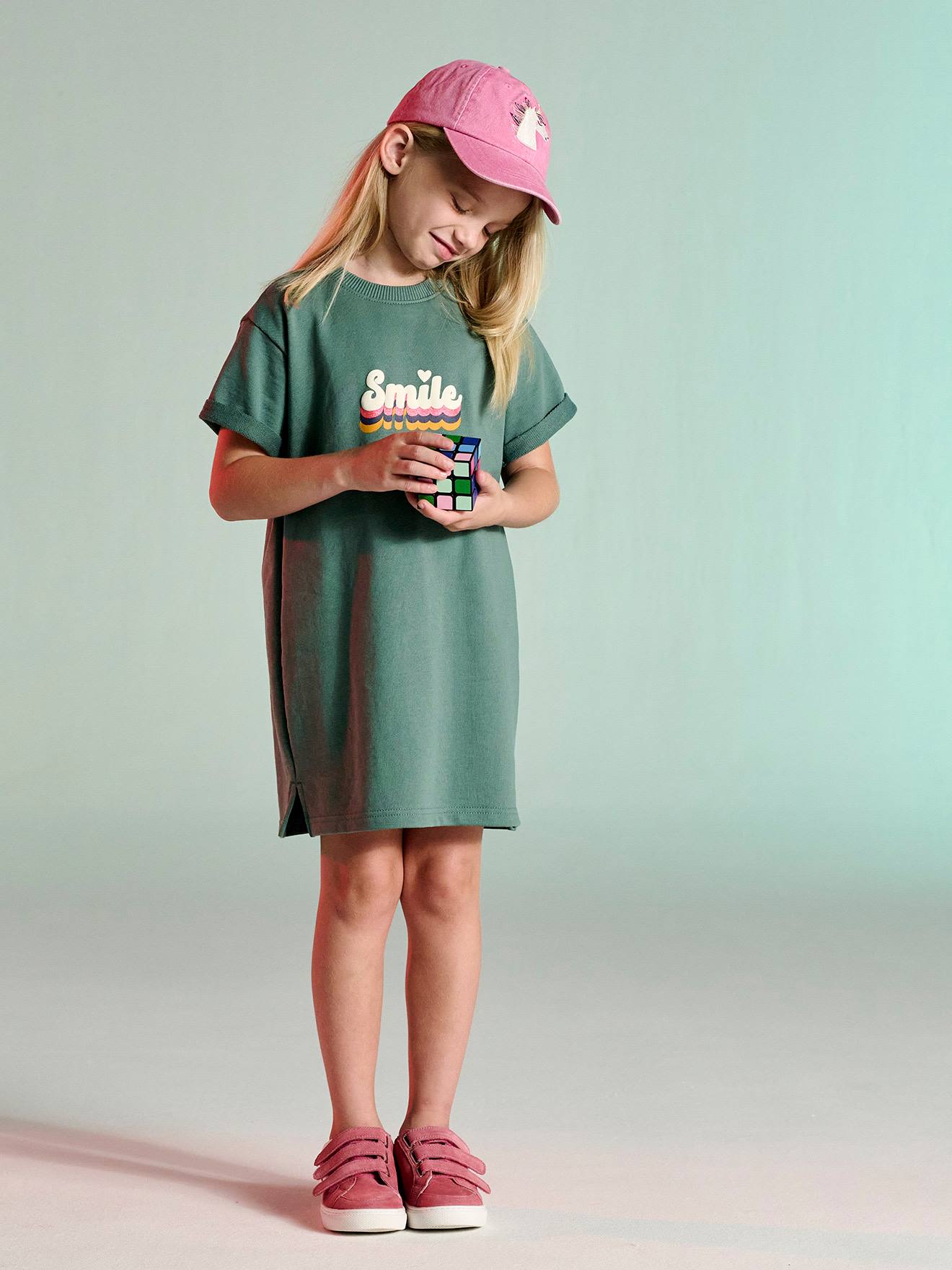 Girls' dress in lightweight fleece sage