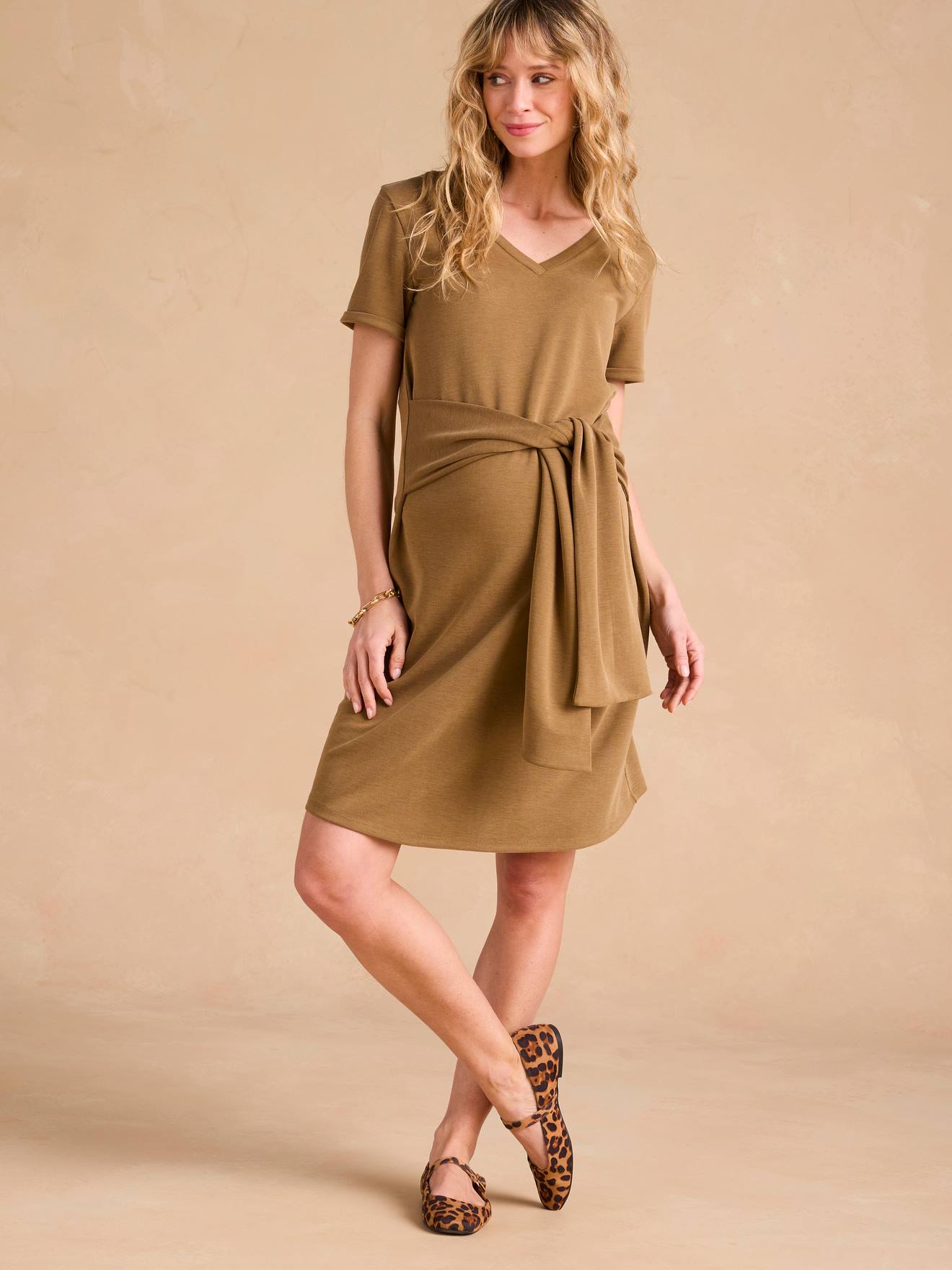 Short Dress with Tie-Front Belly Band