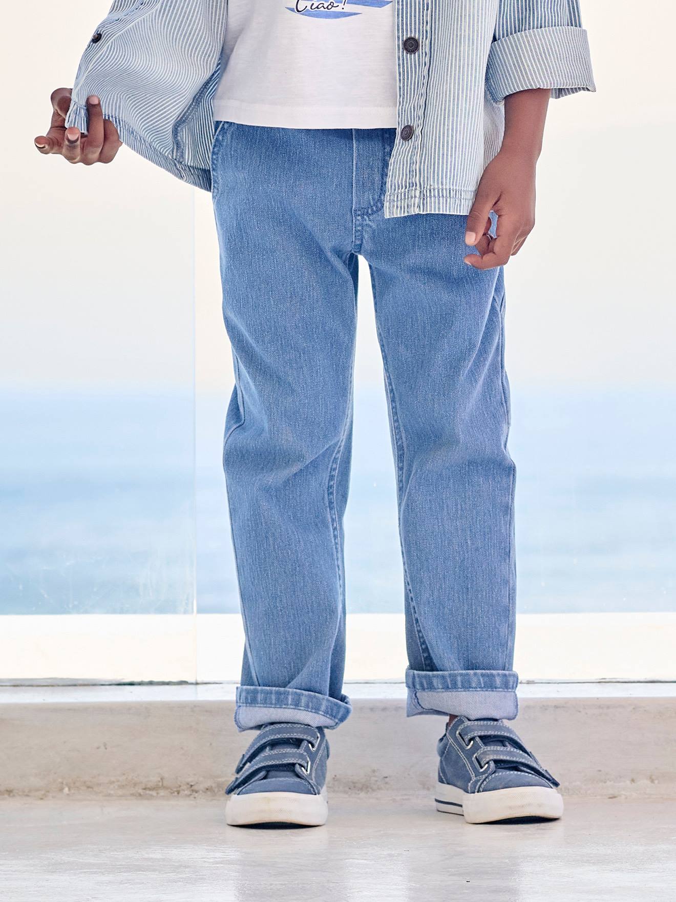 Denim-effect cargo trousers