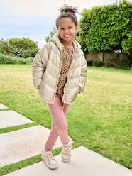 Girls-Coats & Jackets-Lightweight hooded puffer jacket with a shimmer effect for girls