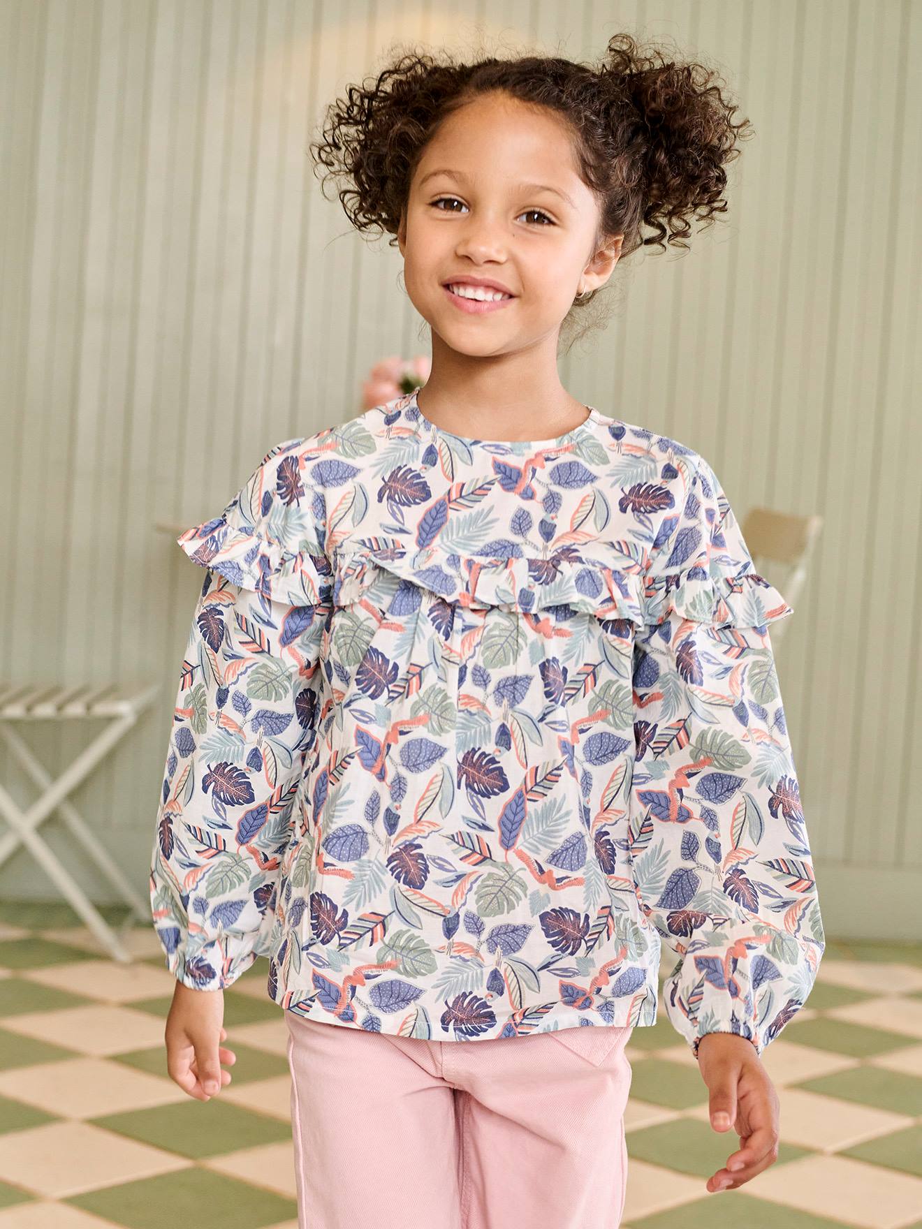 Floral print frill blouse