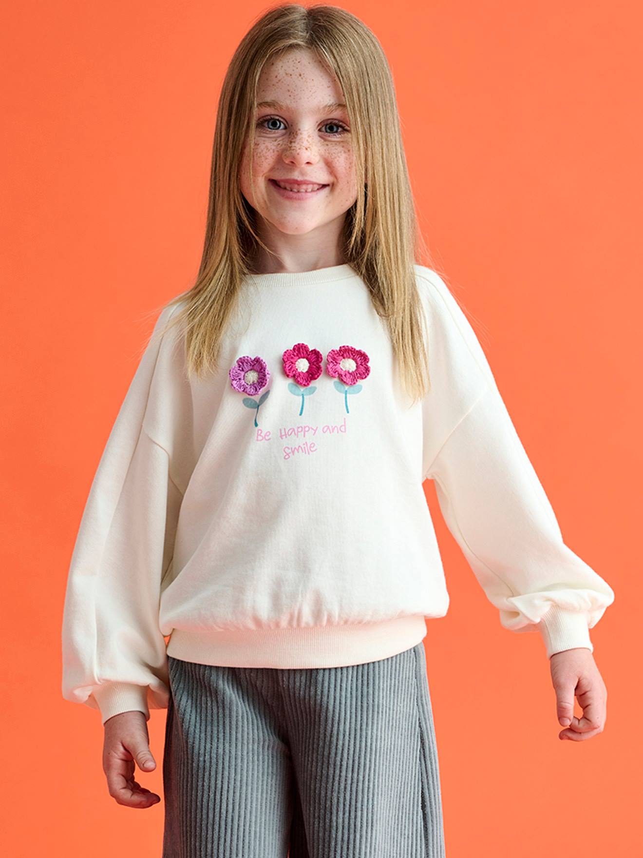 Girls' patterned sweatshirt ecru