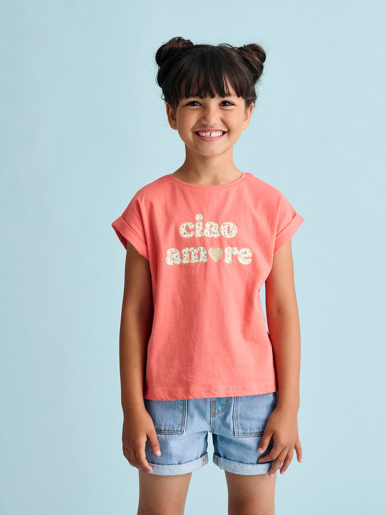 T-Shirt with Message in Flower Motifs