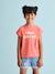 T-Shirt with Message in Flower Motifs for Girls coral+ecru+pale yellow+sky blue 