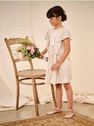 Girls-Lamé Occasion Wear Dress, Pleated Effect, Butterfly Sleeves, for Girls