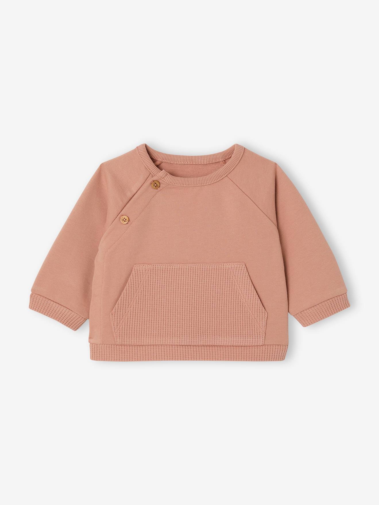 Lightweight fleece baby sweatshirt with pocket clay