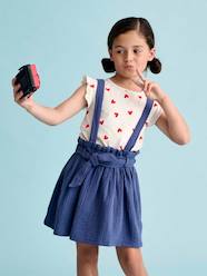 Girls-Striped T-Shirt + Cotton Gauze Skirt Outfit, for Girls