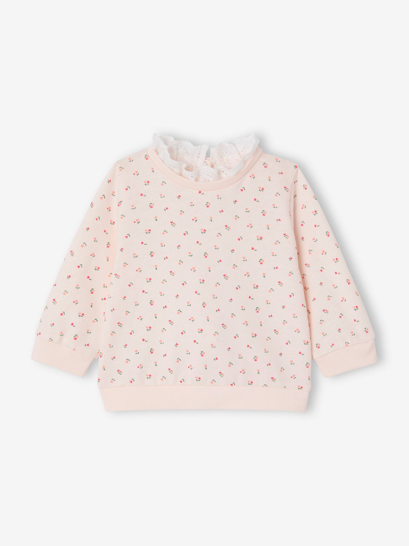 Floral print sleepsuit with embroidered collar pale