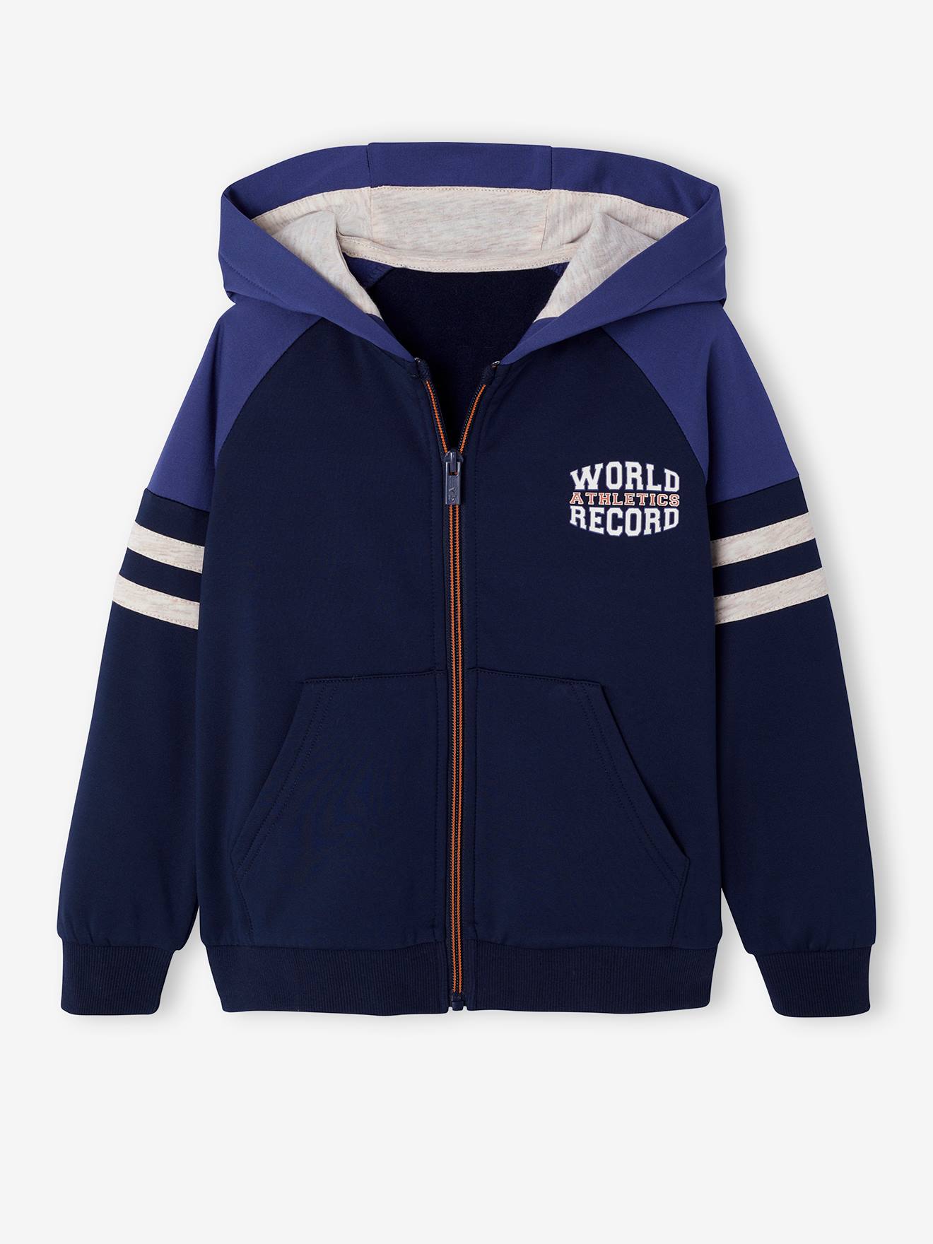 Boys' sporty zip-up hooded sweatshirt with raglan sleeves