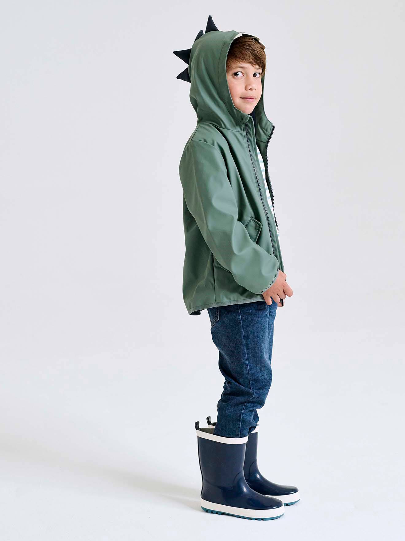 Boys' Dino hooded windbreaker sage
