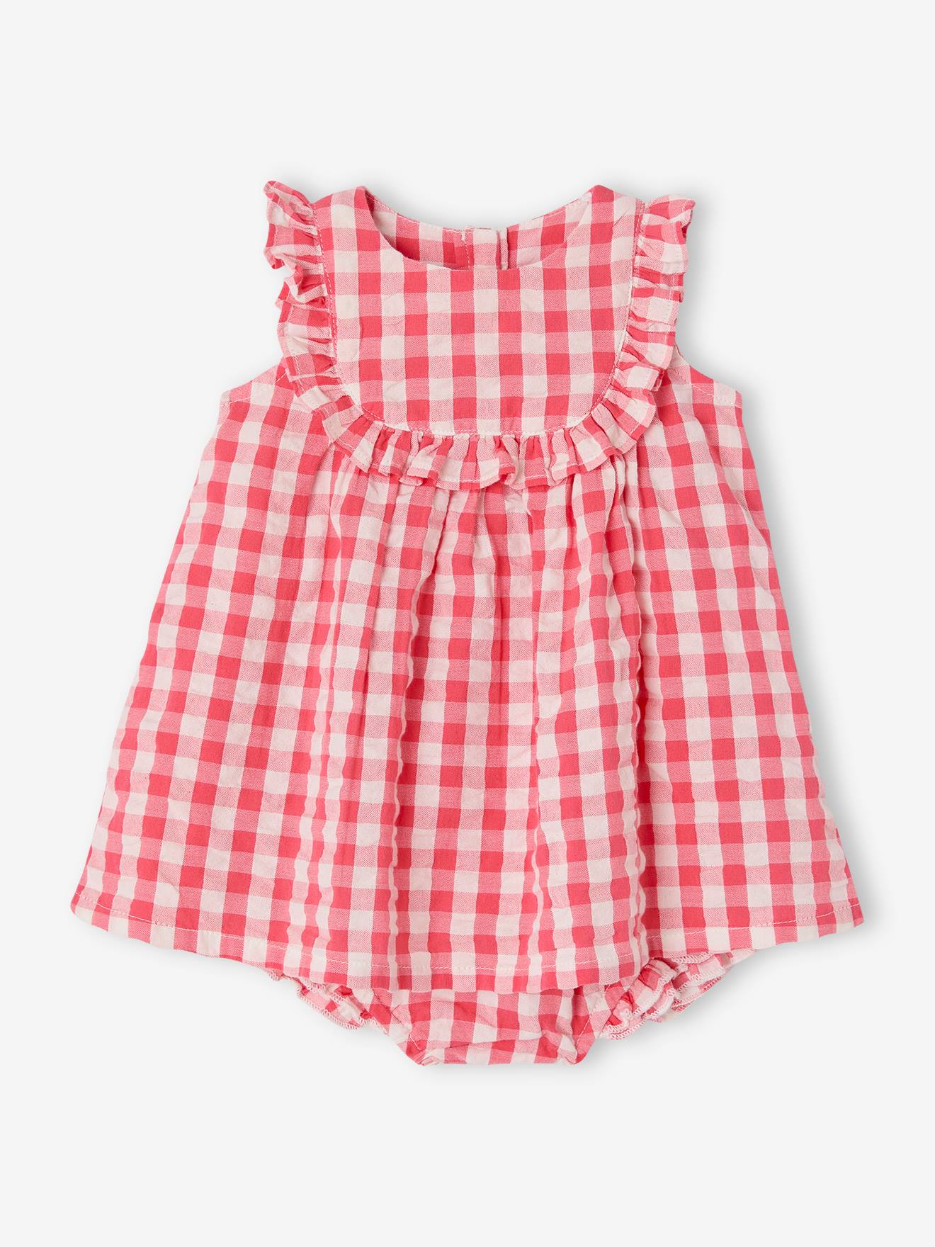 gingham dress and bloomers newborn set raspberry