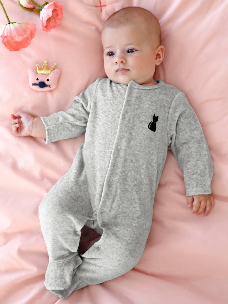 Babies' Velour Pyjamas, Organic Collection, with Decorative detail on the Back light grey
