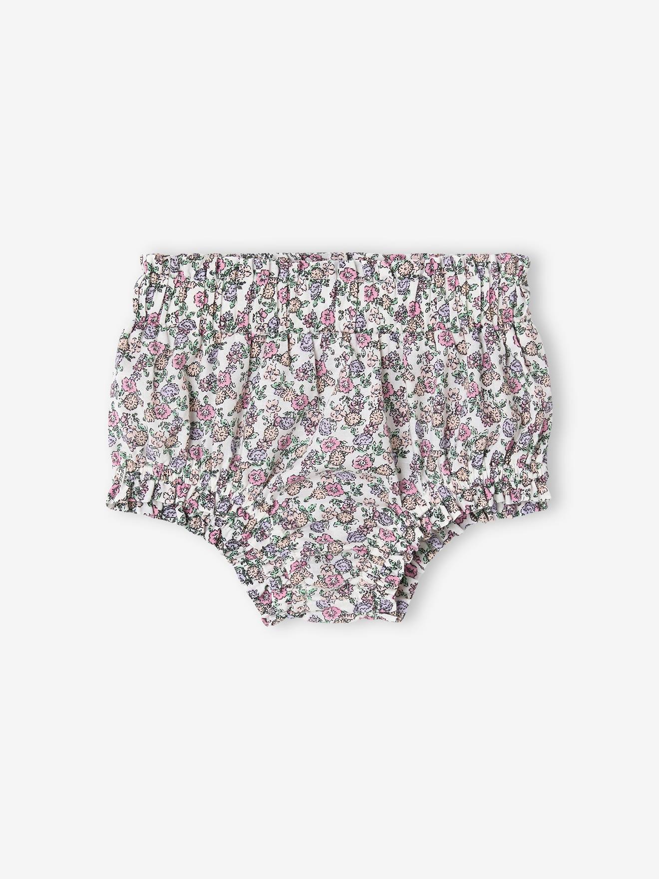 Floral print baby bloomers ecru