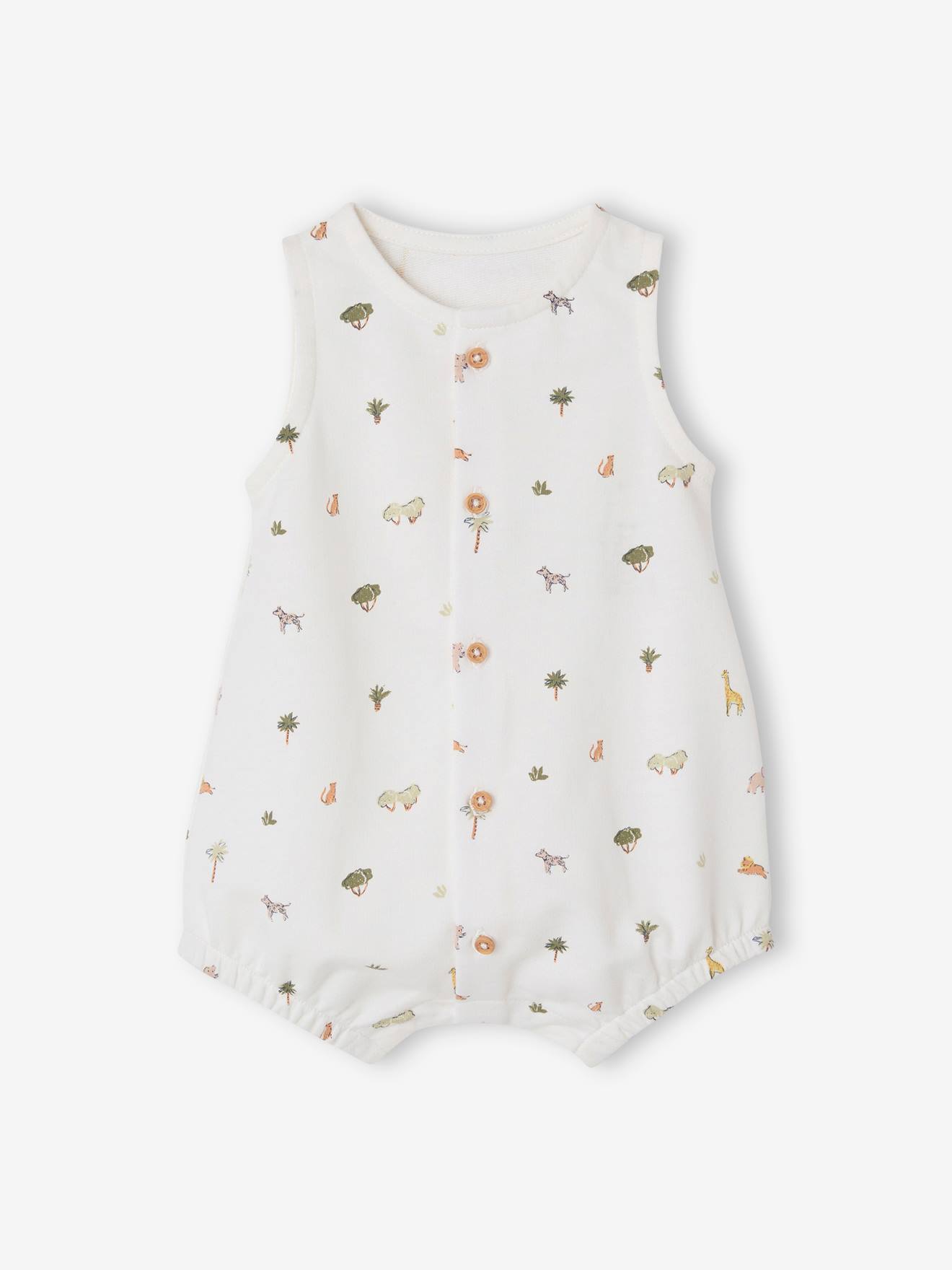 Sleeveless printed sleepsuit ecru