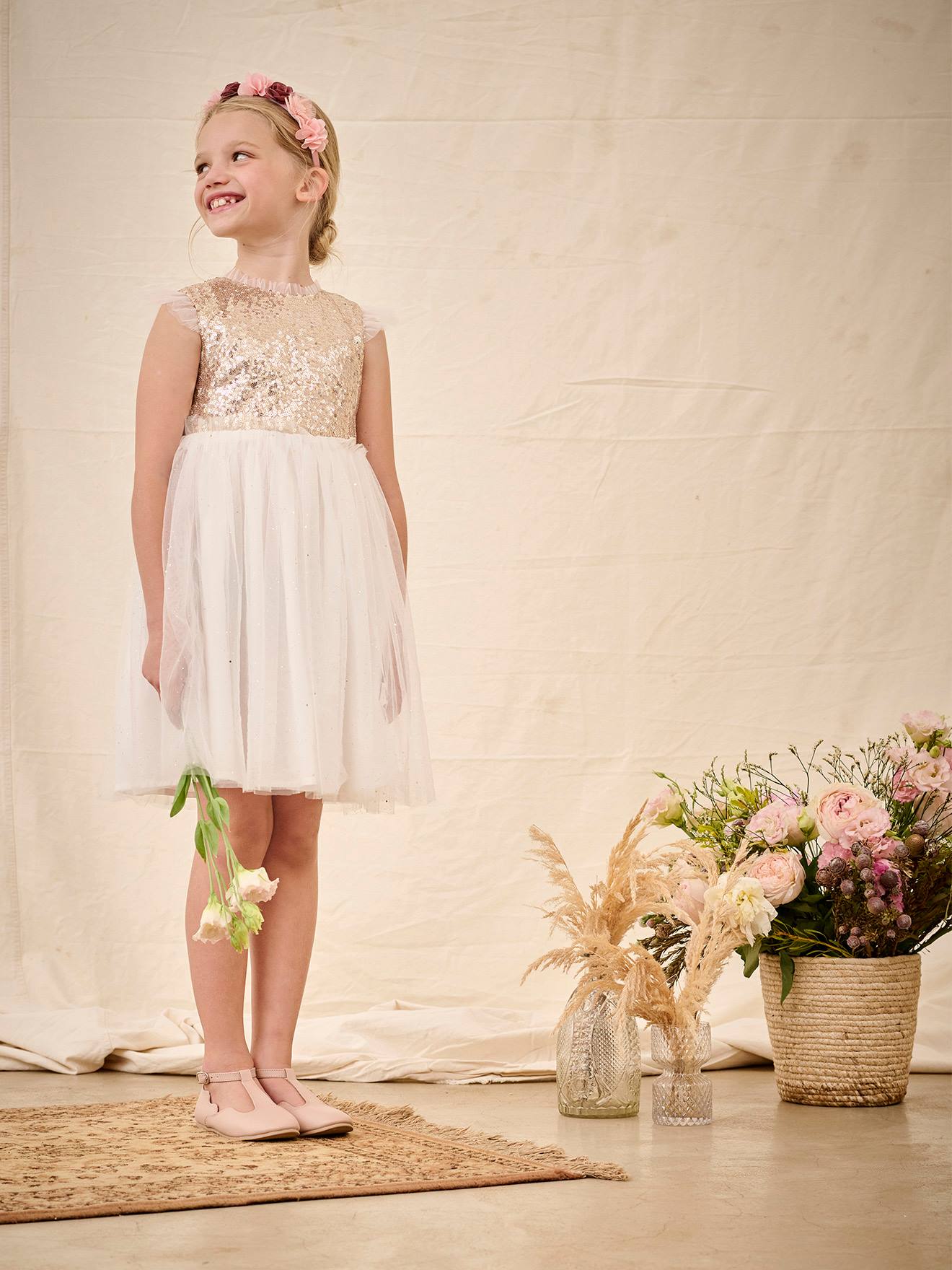 Sequinned Occasion Wear Dress with Glittery Tulle
