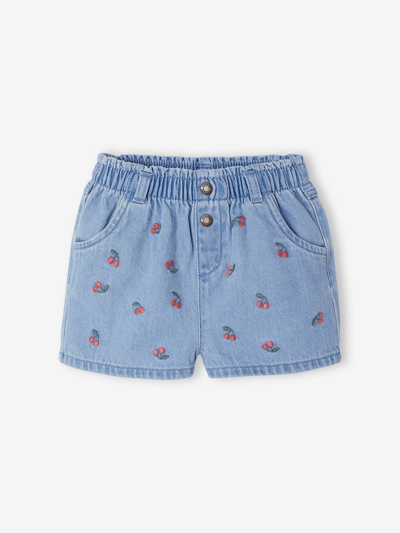 Denim Shorts with Embroidered Daisies