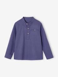 Boys-Cotton/linen Mao collar shirt with turn-up sleeves for boys