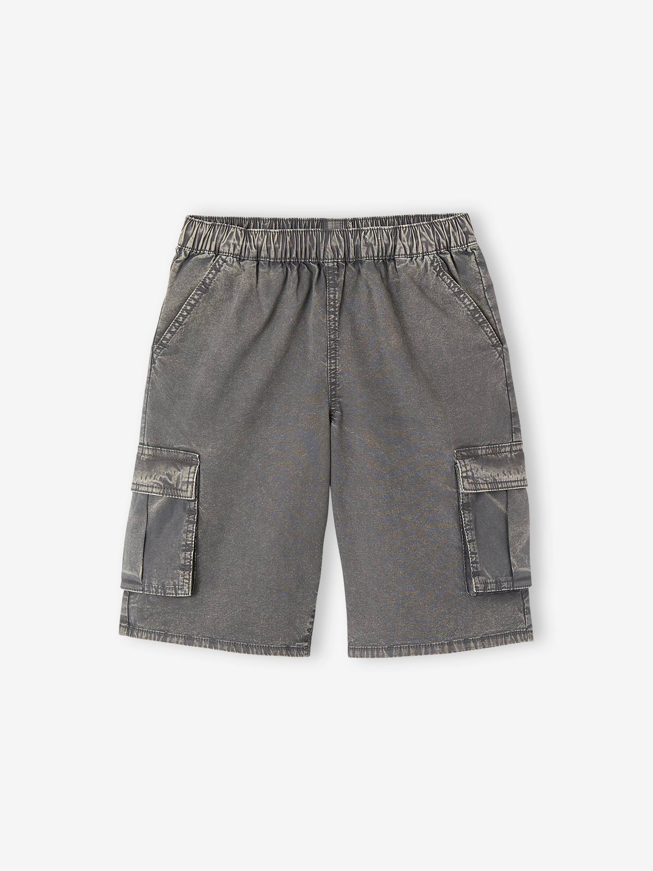 Washed-Effect Battle Shorts for Boys  anthracite
