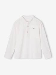 Boys-Shirts-Cotton/linen Mao collar shirt with turn-up sleeves for boys