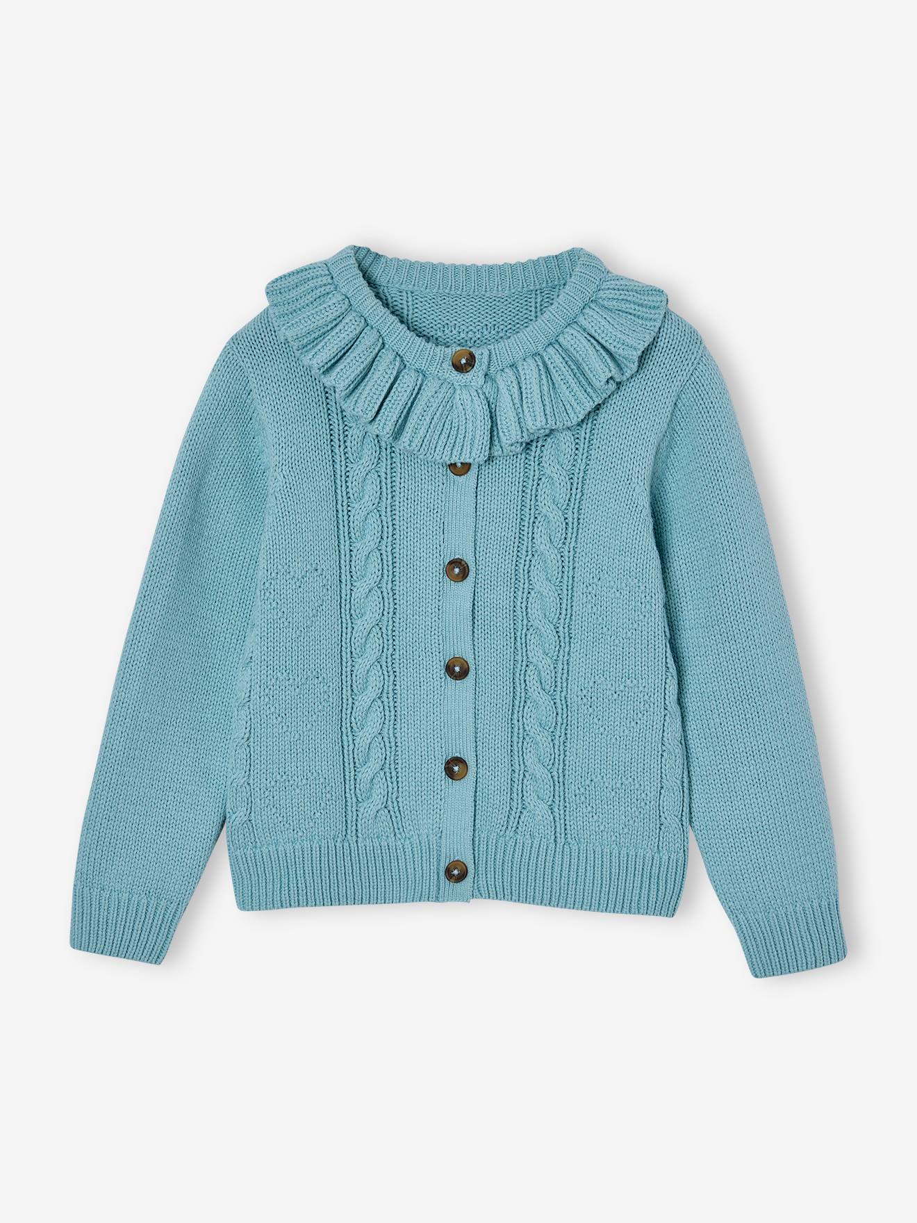 Girl's ruffled cardigan sky