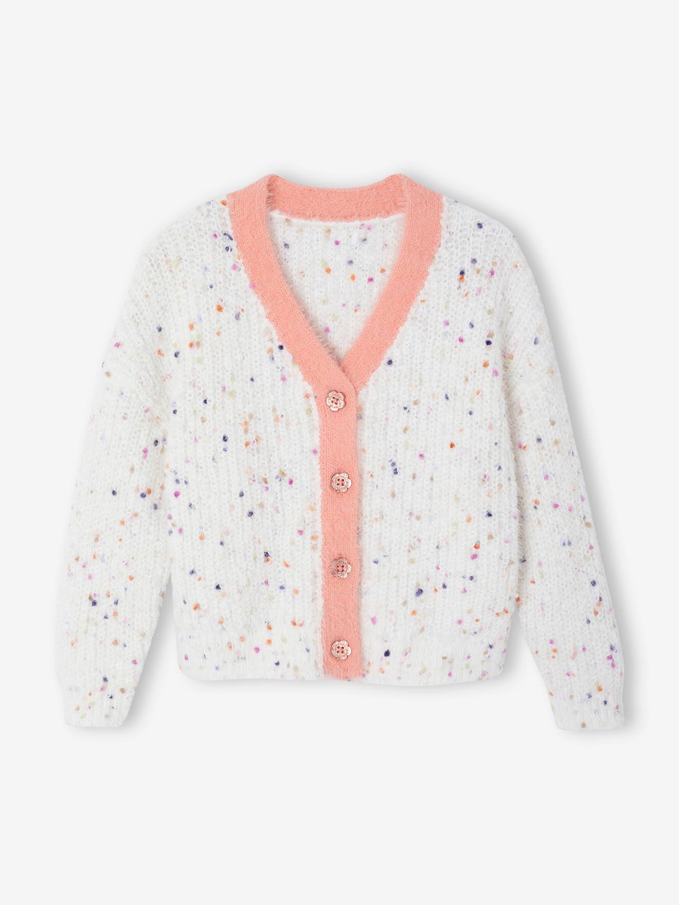 Girls' V-neck fancy knit cardigan multicoloured