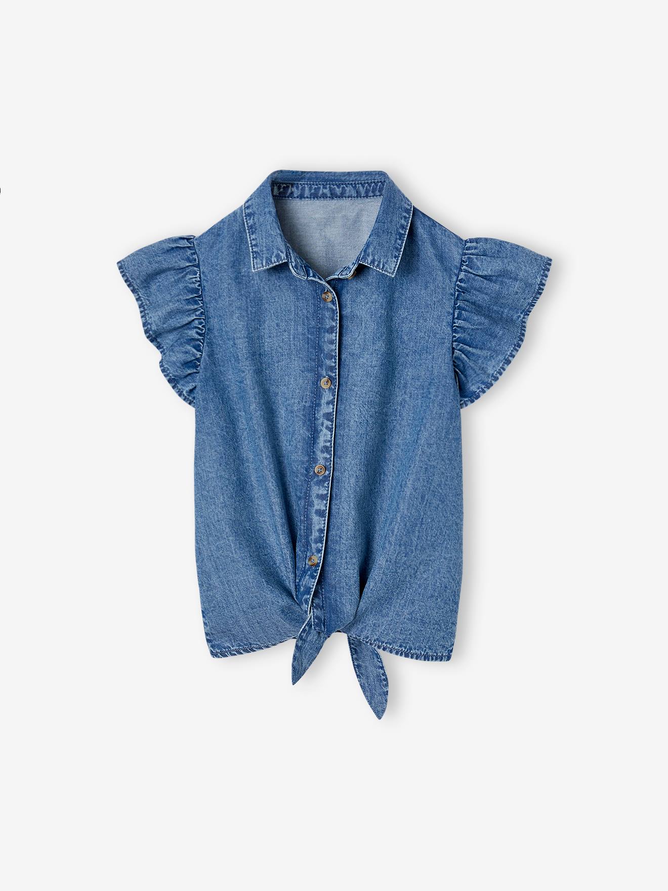 Tie-Front Denim Blouse