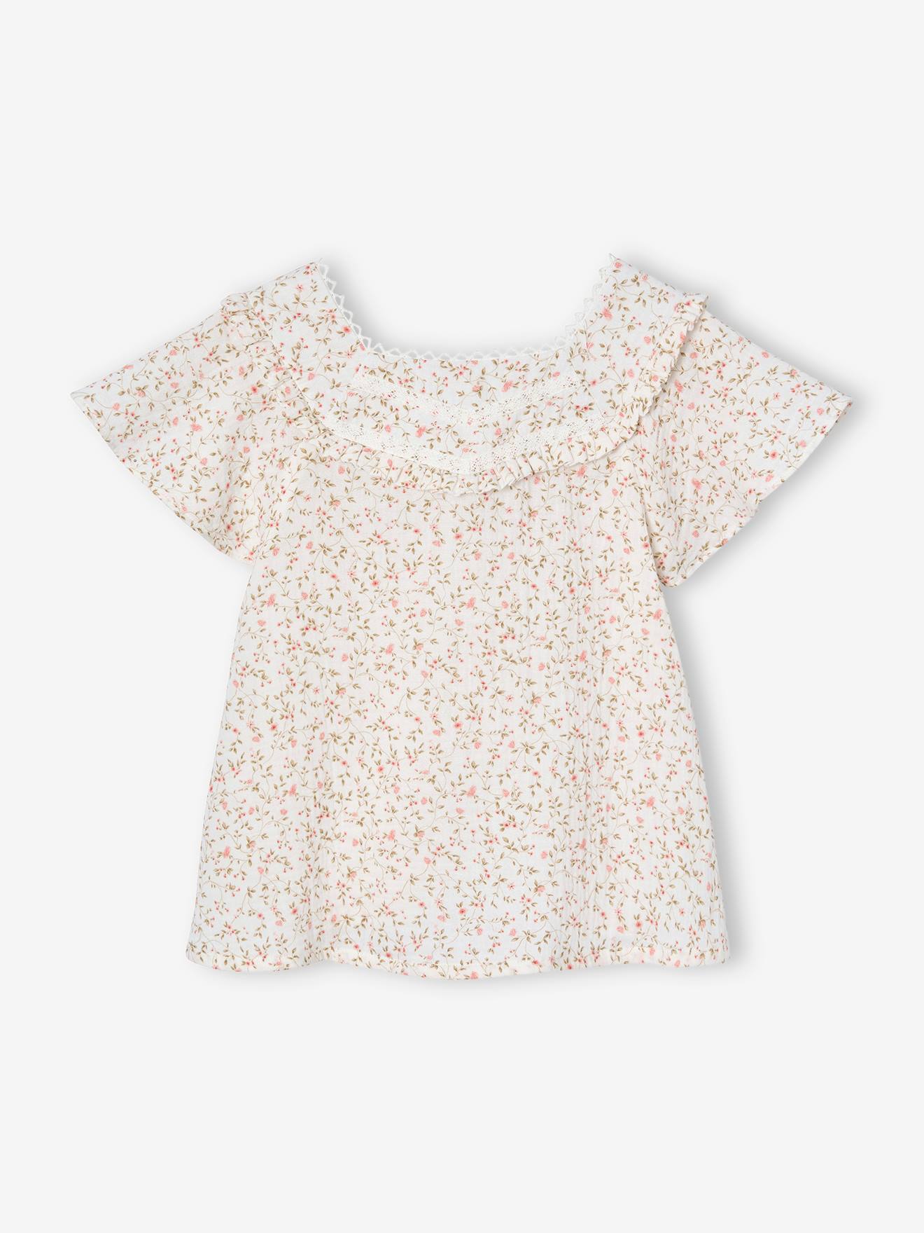 Floral cotton gauze ceremony blouse